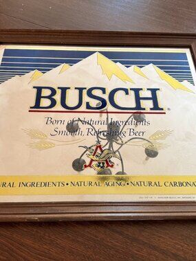 Vintage 1987 Busch Beer Bar Mirror Sign Wood Frame 20"x24"
